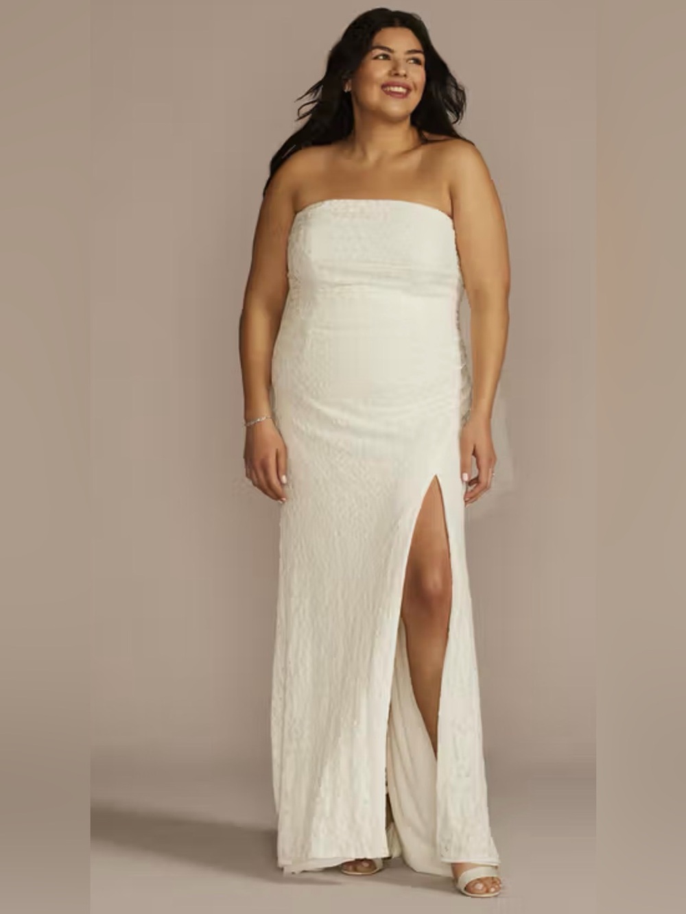 Davids Bridal - Allover Lace Strapless Sheath Wedding Dress *NWT*